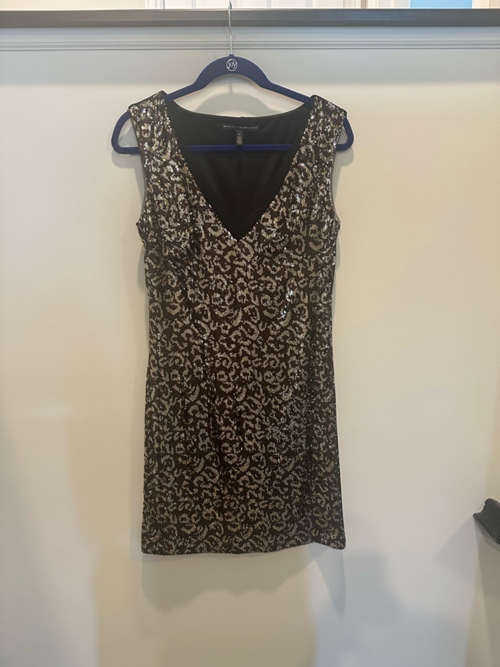 White House Black Market Black & Gold Sequin Leopard V-Neck Mini Dress